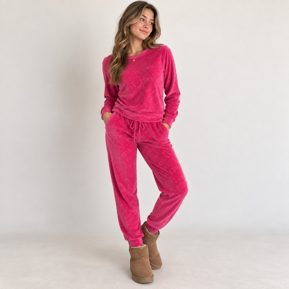 Juicy Couture Velour Pajama Set Fuchsia Pink Logo Y2K Lounge Set 3330-47 M